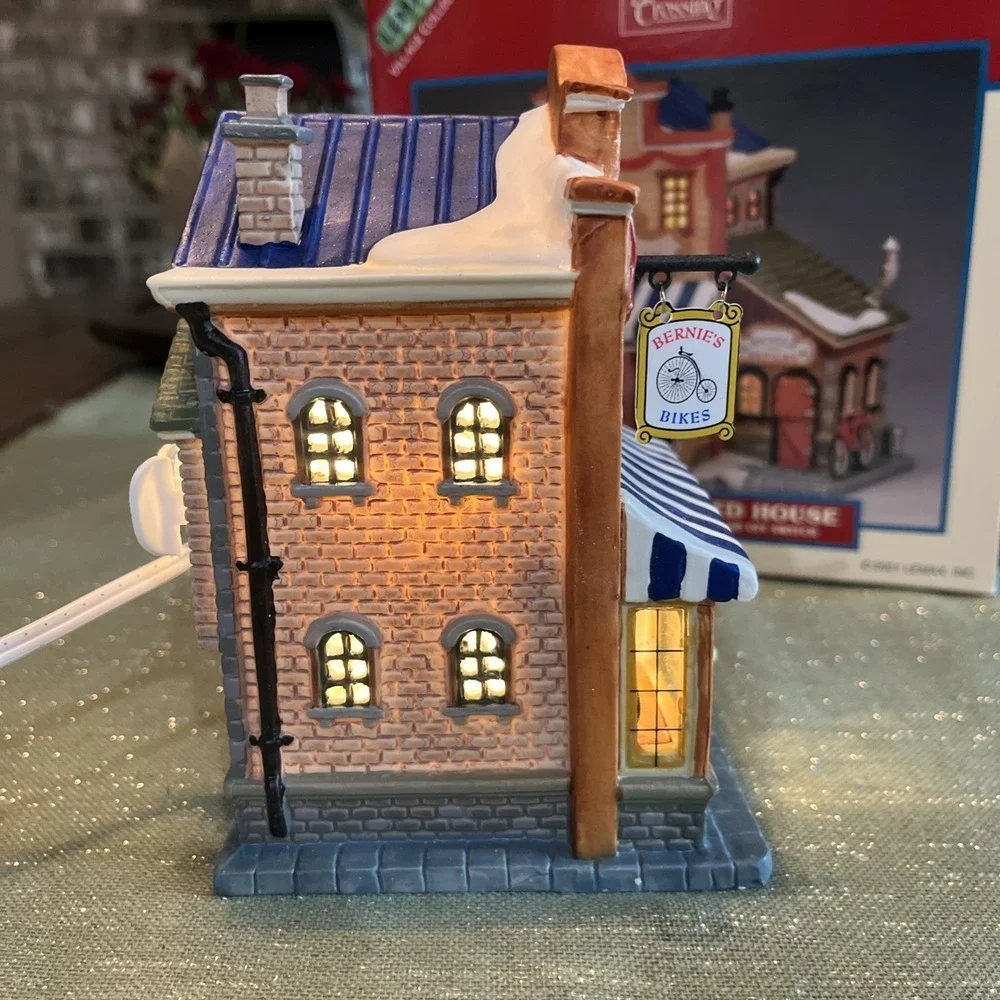 Lemax Village Harvest Crossing Porcelain Bernie's Bicycle Shop 2001